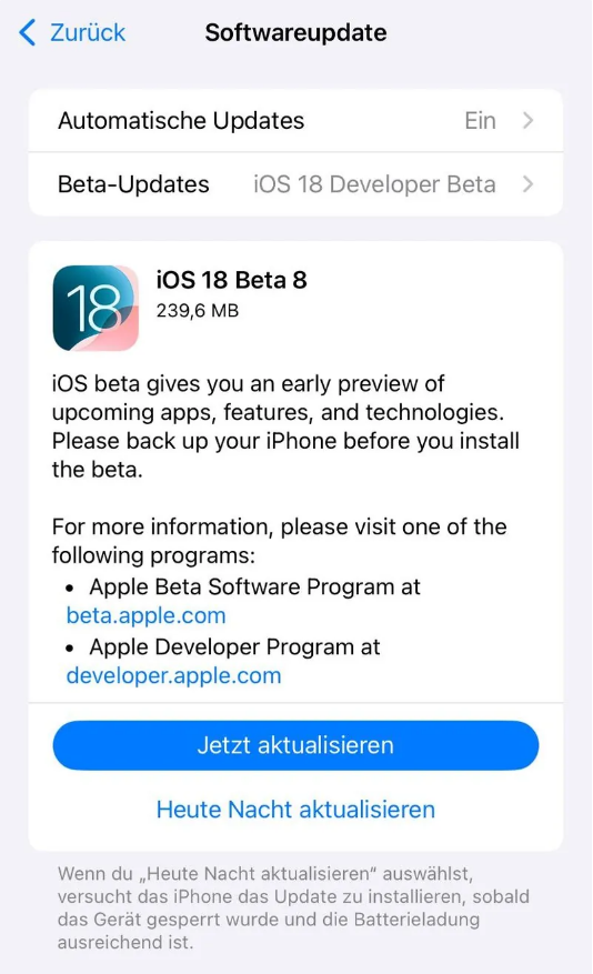 维西苹果手机维修分享苹果 iOS / iPadOS 18 开发者预览版 Beta 8 发布 